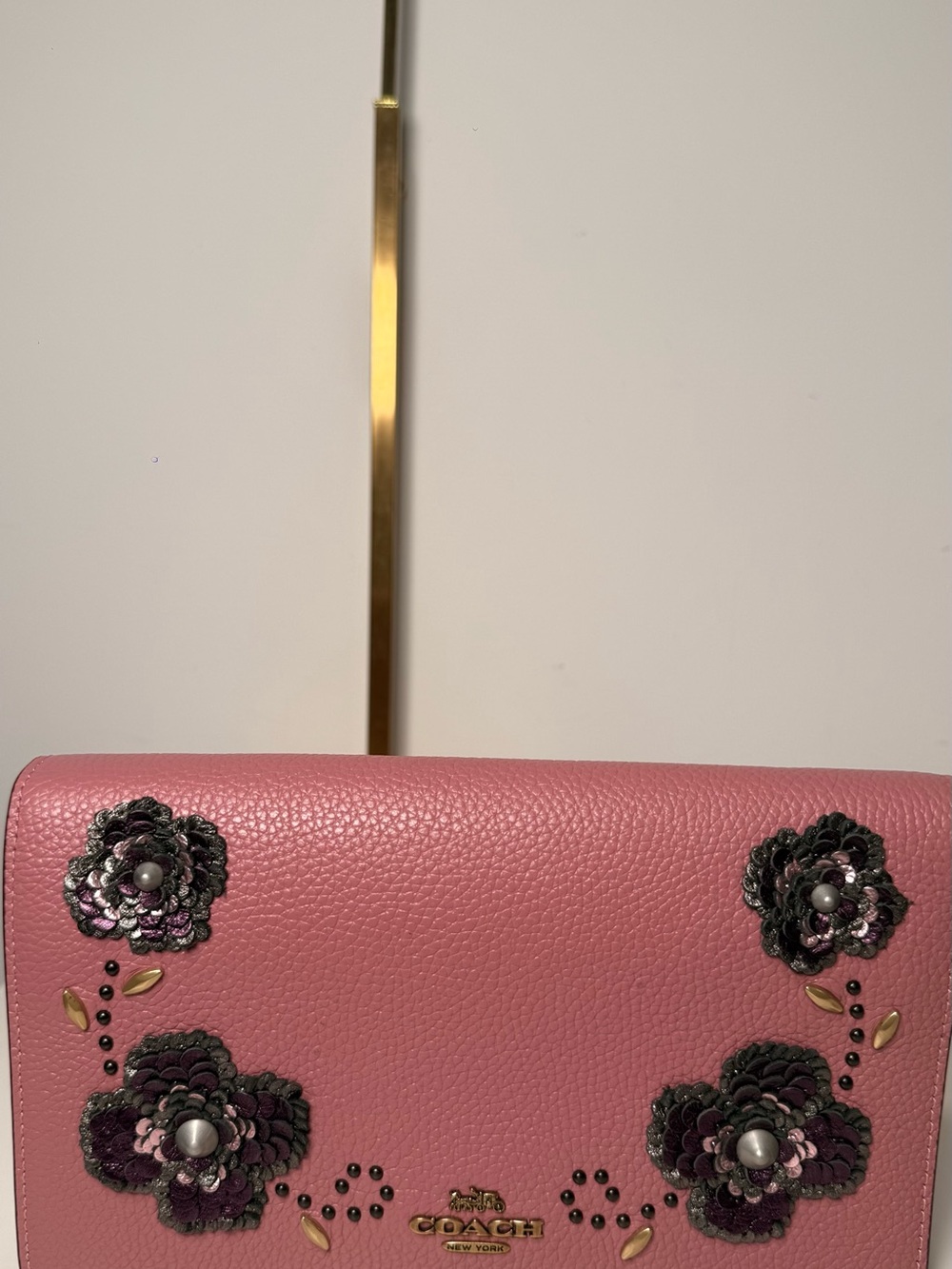 Coach Pink Floral Appliqué Crossbody Bag with Gold Hardware